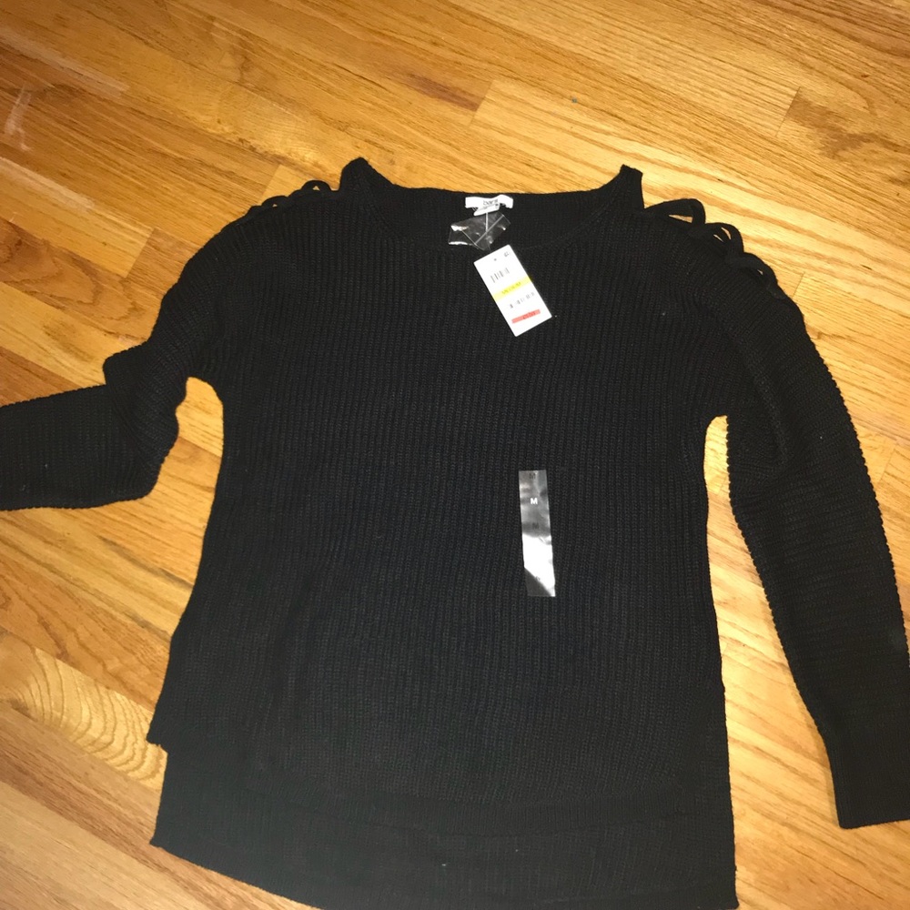 Black lace up sweater size medium